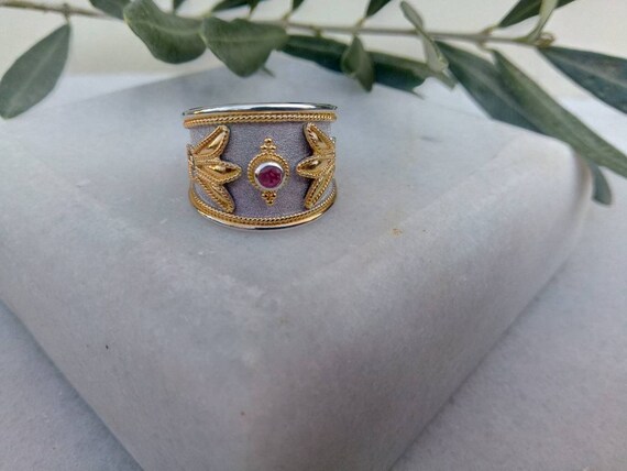 Natural Ruby Ring Byzantine Style 925 Sterling Si… - image 6