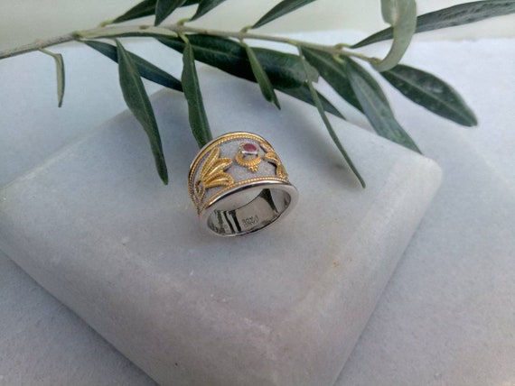 Natural Ruby Ring Byzantine Style 925 Sterling Si… - image 4