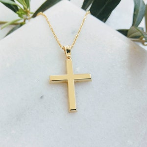 14k Gold Cross.Baptism yellow gold cross.Cross for boy.Minimal gold cross.Simple gold cross.Man&#39;s Cross.Christian cross pendant.Greek cross
