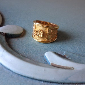 Estate jewelry, Byzantine ring,Sterling silver and 22K gold plated silver statement ring,Greek jewelry for women, Handmade women&#39;s rings