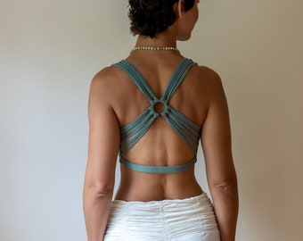 Shanti Criss Cross Back Yoga Bra | Crop Top | Tank Top in Sage Green