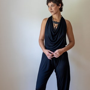 Women's One-piece Cowl Neck Halter Top Backless Yoga Jumpsuit / Romper / Onesie in Black