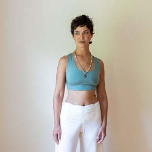 Shanti Criss Cross Back Yoga Bra Crop Top Tank Top in Sage Green image 3