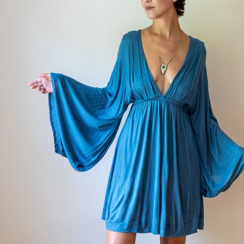 Bell Sleeve Goddess Dress in Teal - Etsy