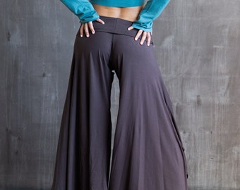 Paris Wide Leg, Flowy, Fold-over Waistband Gaucho Pants, Culottes in Mocha