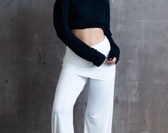 Straight Leg Palazzo Yoga Pants with Miniskirt in White