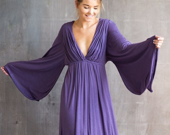 Bell Sleeve Greek Goddess Dress | Boho Dress in Amethyst