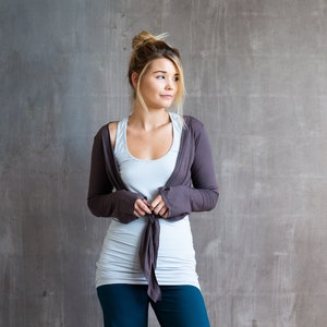 Mocha Ballet Wrap Jacket: Cotton Lycra Yoga Shrug