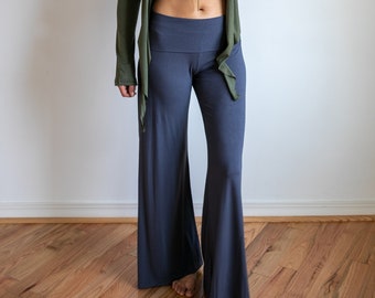 High Waist, Straight Leg, Fold Over Palazzo Pants in Gray