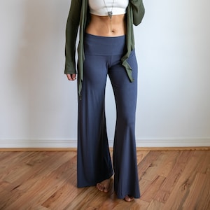 High Waist, Straight Leg, Fold Over Palazzo Pants in Gray