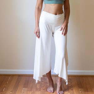 Ruched Waistband wide Leg Flowy Gaucho Pants in Cream Etsy