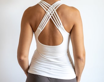 Faith Strappy Yoga Tank Top with Built in Bra in White