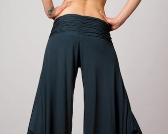Ruched Waistband, Flowy ,Wide Leg Gaucho Pants in Black
