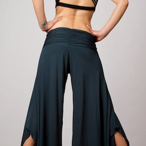 Ruched Waistband, Flowy ,Wide Leg Gaucho Pants in Black