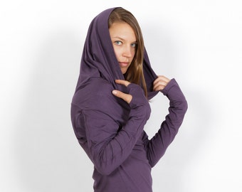 Star Cowl Neck Hoodie Shirt with Thumbholes in Amethyst