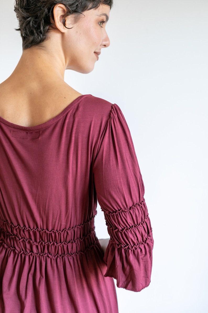 Goddess Sleeve Ruched Empire Waist Top in Burgundy main image 1