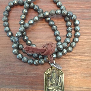 Pyrite Shiva Om Beaded Mala Necklace main image 1