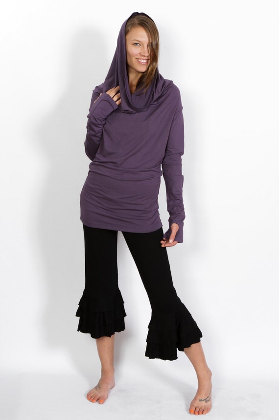 Cowl neck hoodie with thumb clearance holes