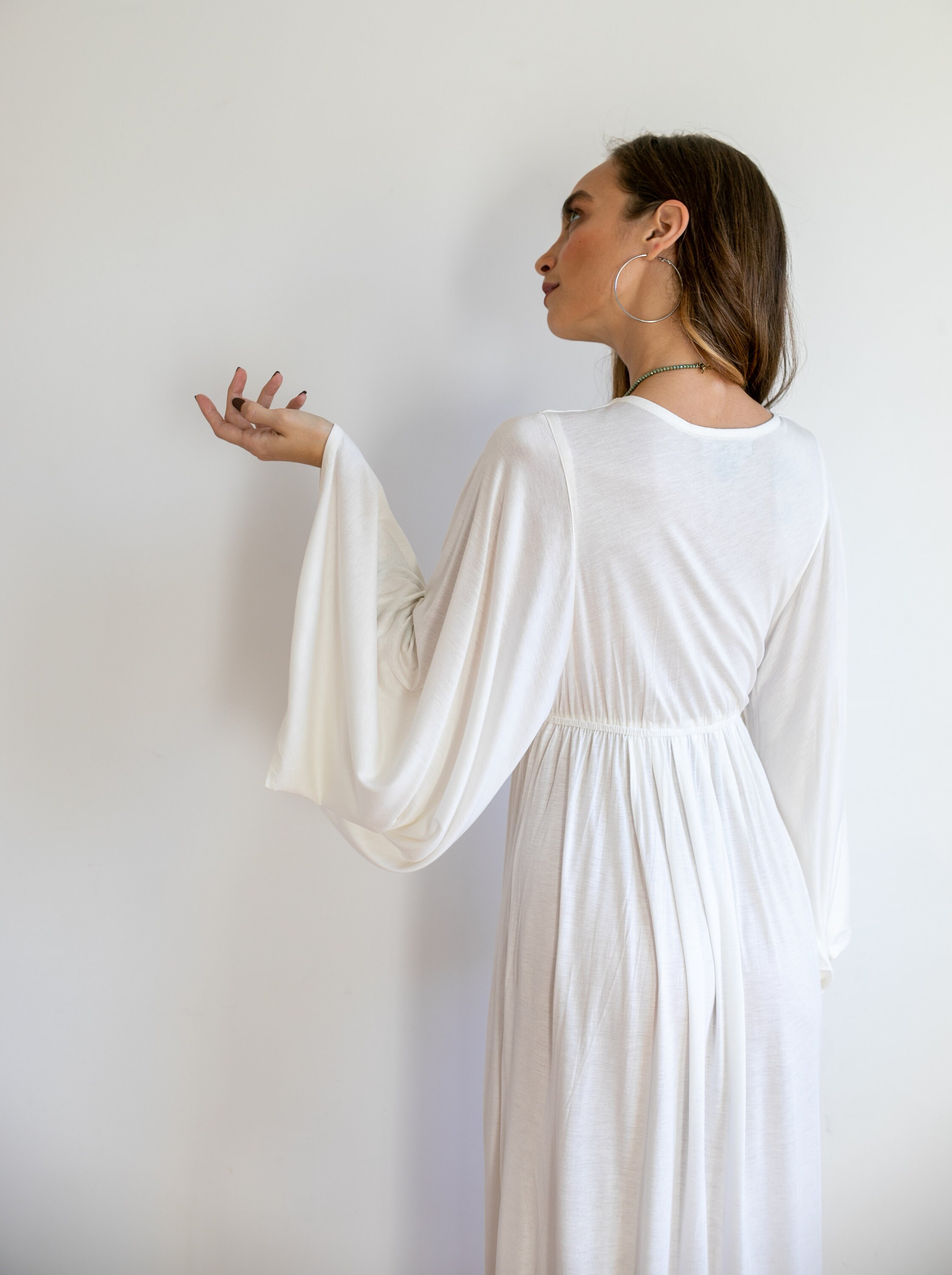 slit on the side dress Women's Dhotra Asymmetric Side Slit Chanel Midi Dress S/M/L White MEAN BLVD S / White