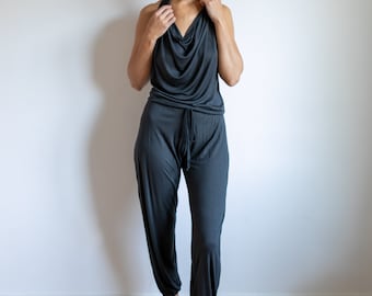 Women's One-piece Cowl Neck Halter Top Backless Yoga Jumpsuit