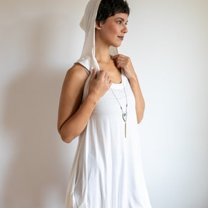 Pixie Sleeveless Hoodie Dress in White Bamboo Fabric image 3