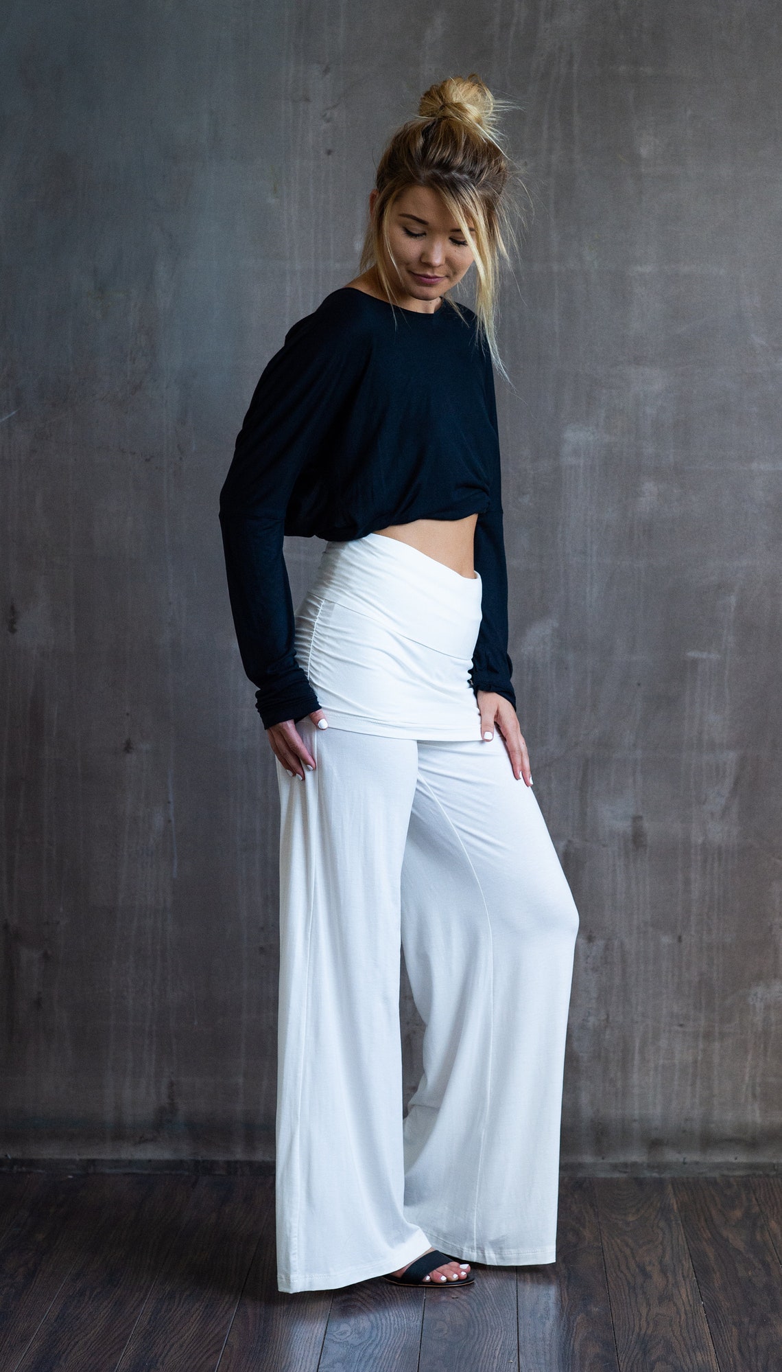 Straight Leg Palazzo Yoga Pants With Miniskirt in White Etsy