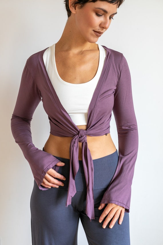 Ballet Mini Jacket Tie in Front Top Yoga Wrap Top Women's Blouse Cover up  Top Shrug in Amethyst 