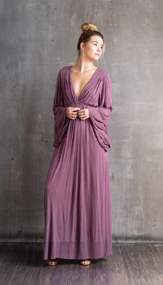 Bell Sleeve Goddess Dress – Empire Waist Boho Maxi Dress – Flowy Long Sleeve Festival Dress – Sustainable Elegant Wedding Guest Dress