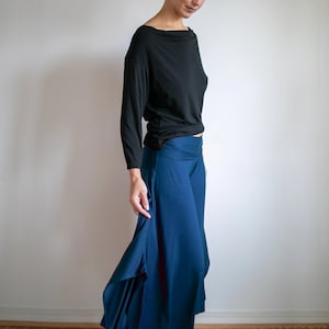Dark Teal Gaucho Pants: Rayon Lycra Blend, Fold-Over Waistband