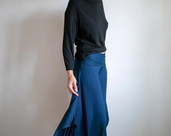 Paris Wide Leg, Flowy, Long Leg, Fold-over Waistband, Flared Gaucho Pants, Culottes in Dark Teal