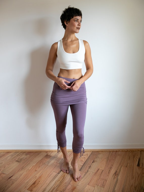 Ruched, Cinched Yoga Leggings With Mini Skirt in Amethyst 