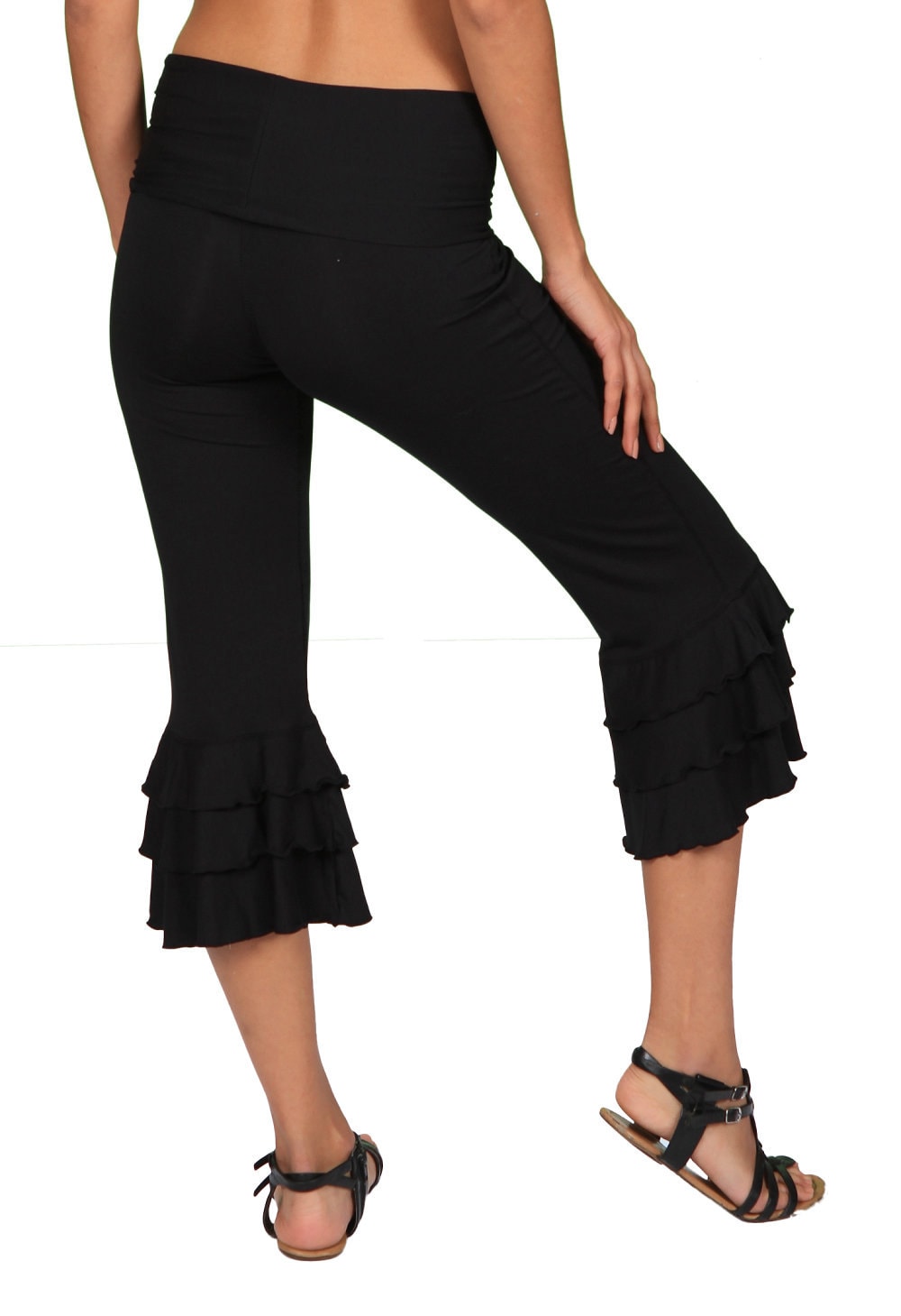 Womens Ruffle Pants Bloomer Capri Yoga Pants in Black for | Etsy