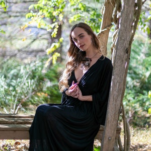 Bell Sleeve Greek Goddess Dress | Boho Wedding Dress | Fairy Dress | Hippie Dress | Festival Maxi Dress in Black