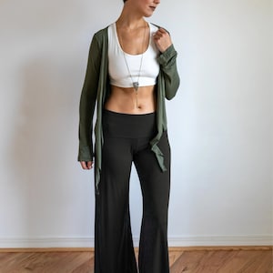 Black Palazzo Pants: High Waist Fold Over, 70s Bell Bottom Boho Style