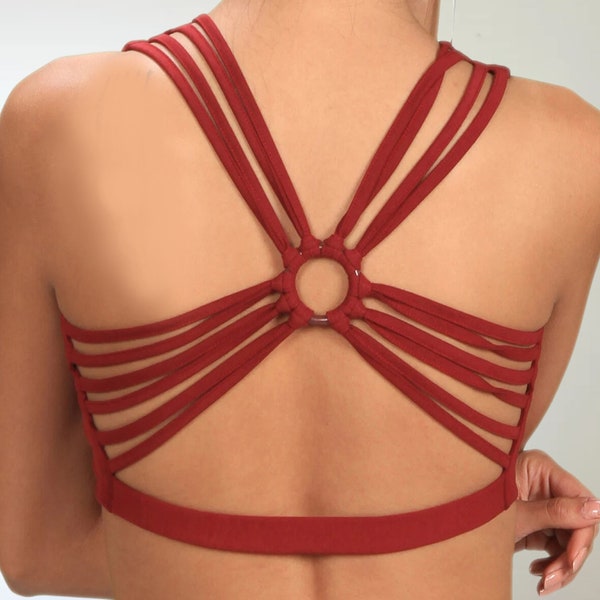 Shanti Criss Cross Back Yoga Bra | Crop Top | Tank Top | Sports Bra in Crimson Red