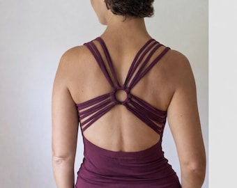 Crisscross Back Yoga Tank Top | Plum Cotton Lycra Blend | Boho Festival Wear