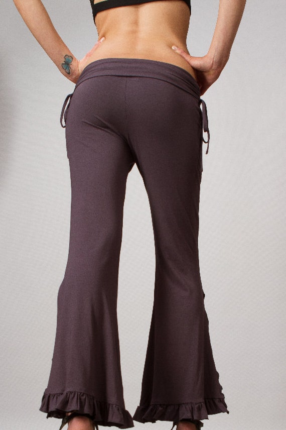 Slit Bell Bottom Ruffled Leg Yoga Pants 