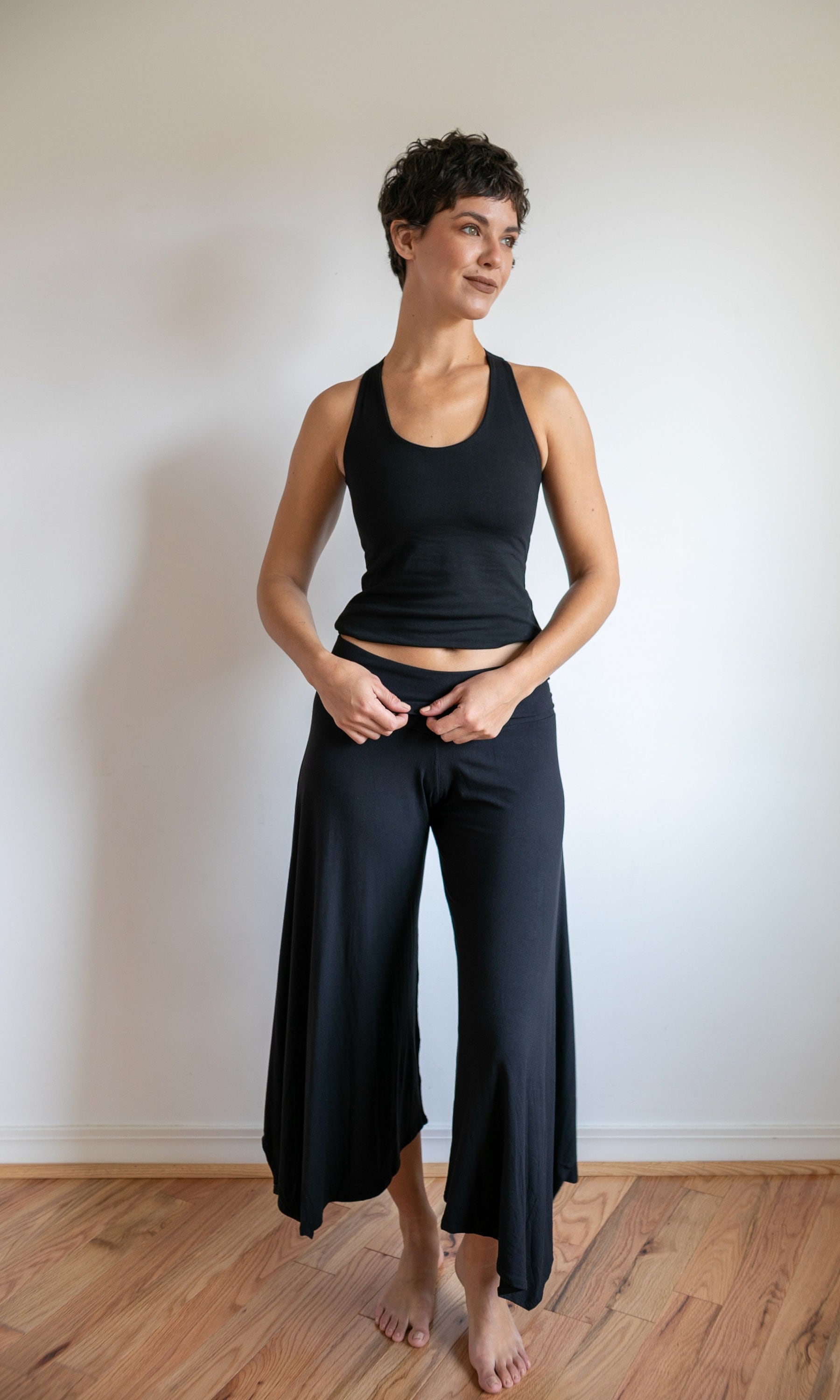Paris Wide Leg Gaucho Pants, Flared Leg Culottes With Fold Over  display picture 1