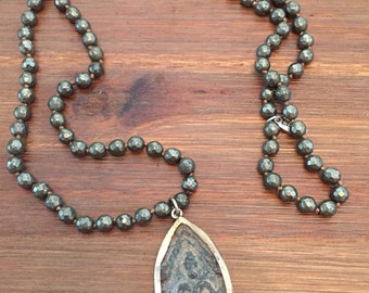 Pyrite Shiva Om Beaded Mala Necklace