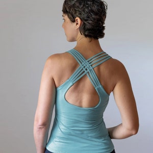 Faith Strappy Yoga Tank Top with Built in Bra in Sage Green