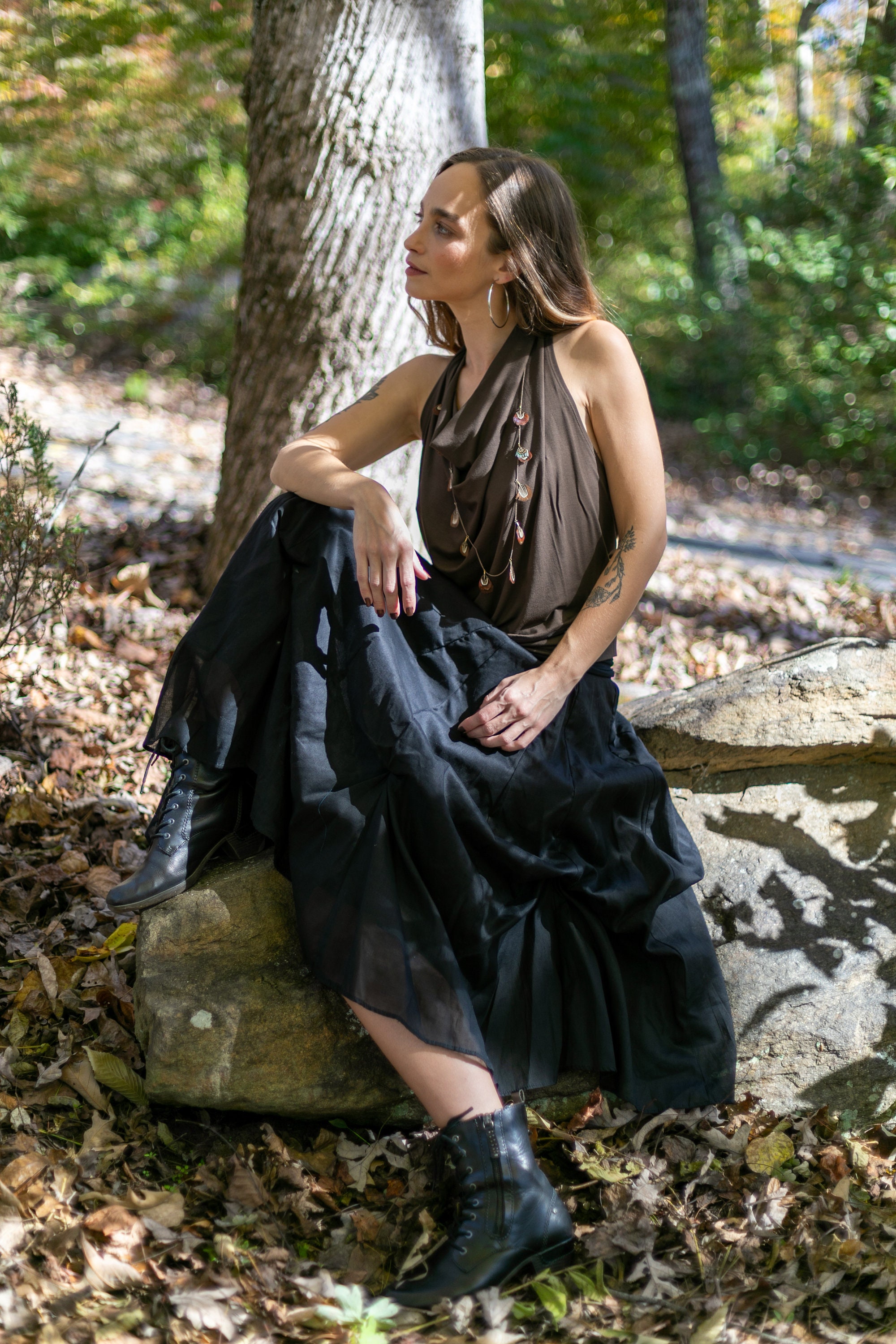 Blooming Lotus Multiple Ties Adjustable Length Skirt In Oatmeal