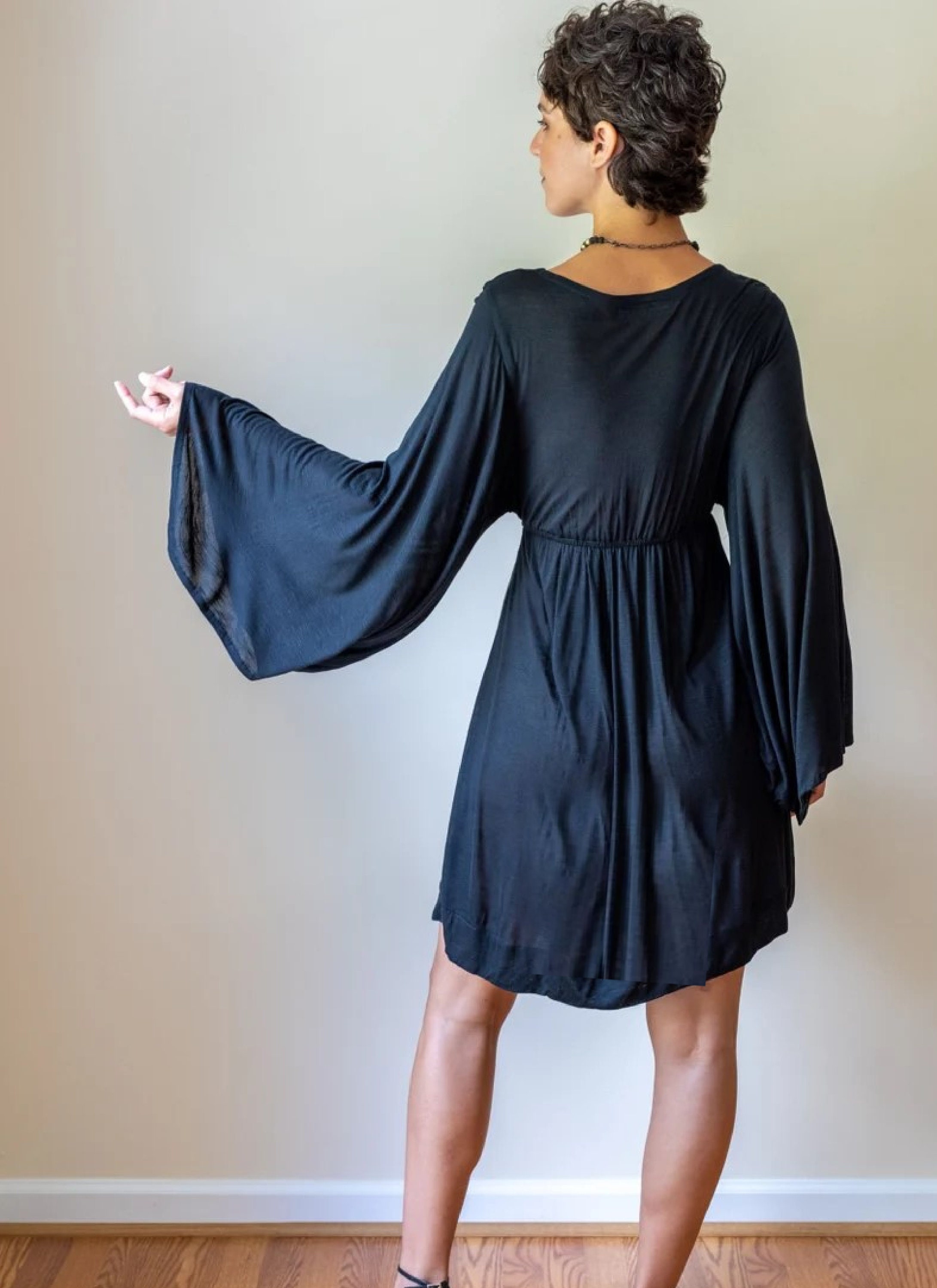 Black Bell Sleeve Dress: Boho Goddess Party Fairy Festival