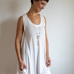 Pixie Sleeveless Hoodie Dress in White Bamboo Fabric image 2