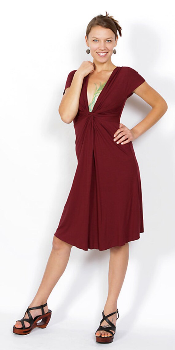 Empire Waist Knot Front Bugundy Wrap Dress LBD Sexy V Neck Etsy