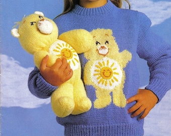 Care Bears Knitting Pattern 3014 1980s Vintage Jumper and ToyENGLISH