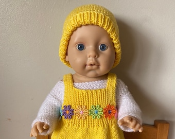 Dolls Dress Sweater Hat Dolls Outfit 18 inch Doll Yellow Flowers