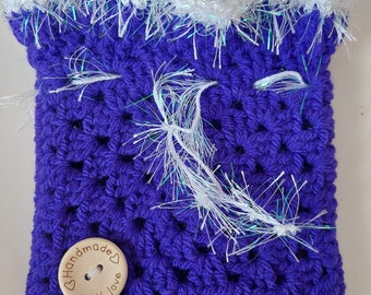 Gift Bag Christmas Crochet Pouch Crochet Blue White Tinsel