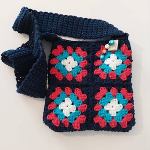 Crochet Shoulder Bag Cotton Red White Blue