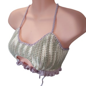 Crochet Bikini Bralette Crop Top Festival Beach Top Grey Lilac Crochet