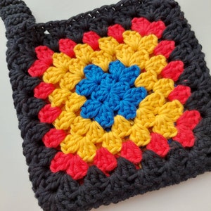 Crochet Bag Shoulder Festival Bag Black, Red and Gold Crochet